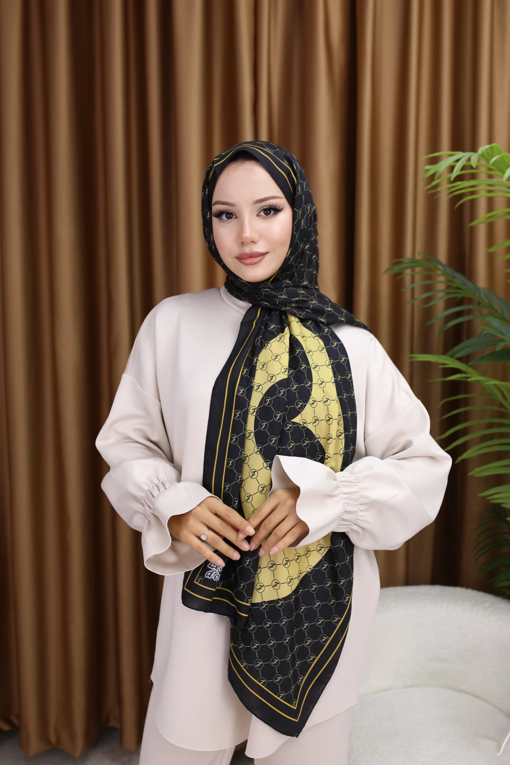 Premium Printed Chiffon - Dark Honey