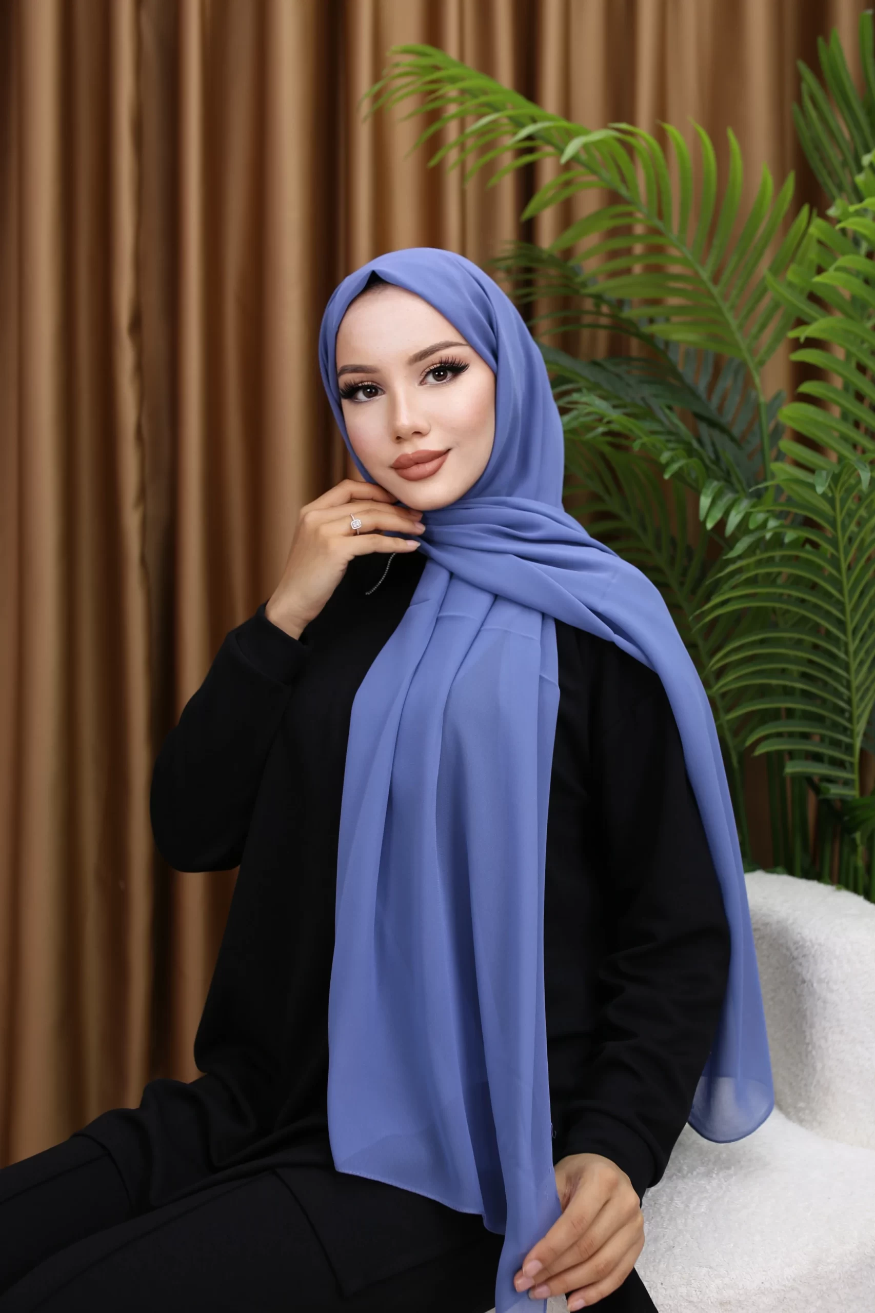 Premium Chiffon Hijab - Bleu charrette