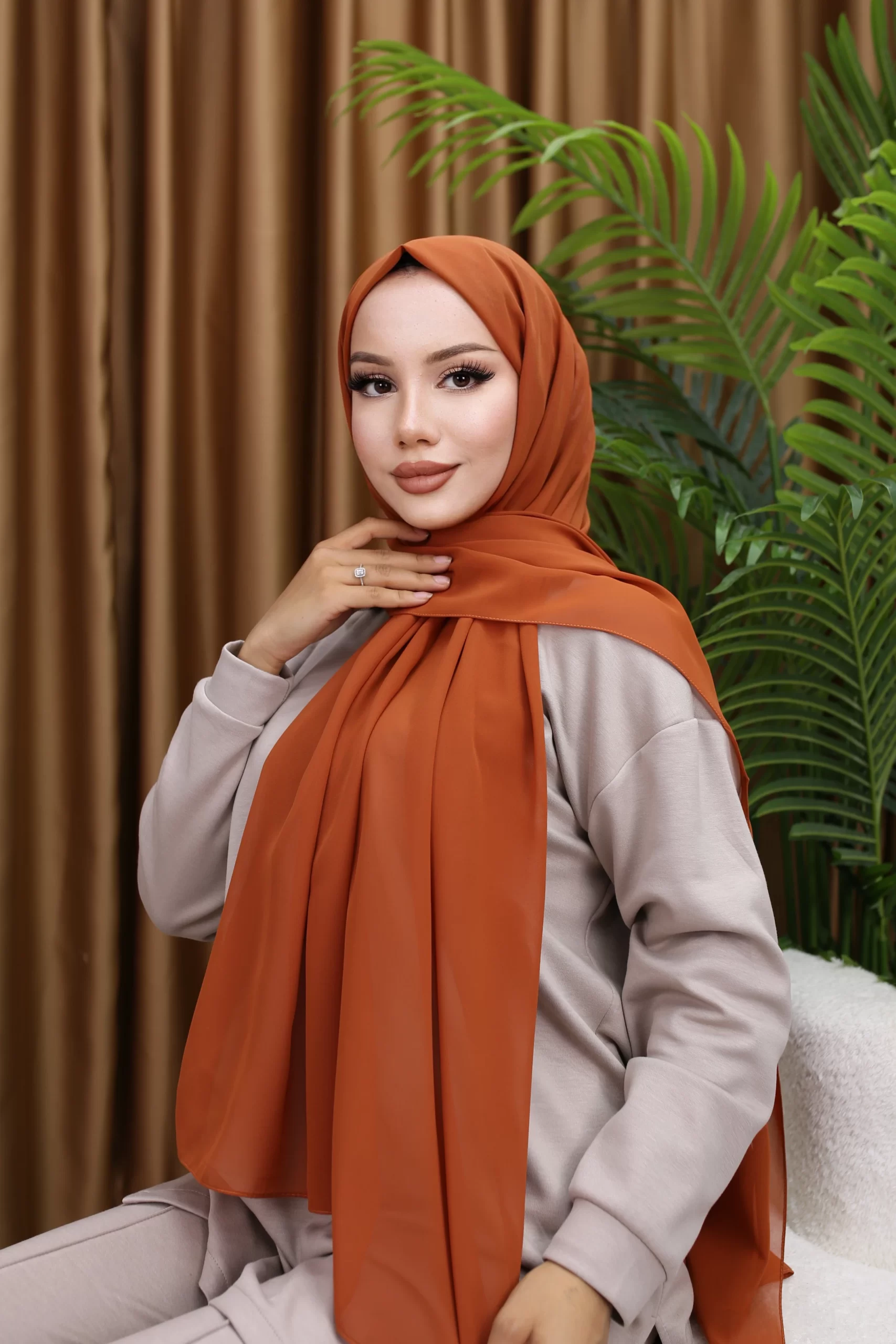 Premium Chiffon Hijab - Caramel
