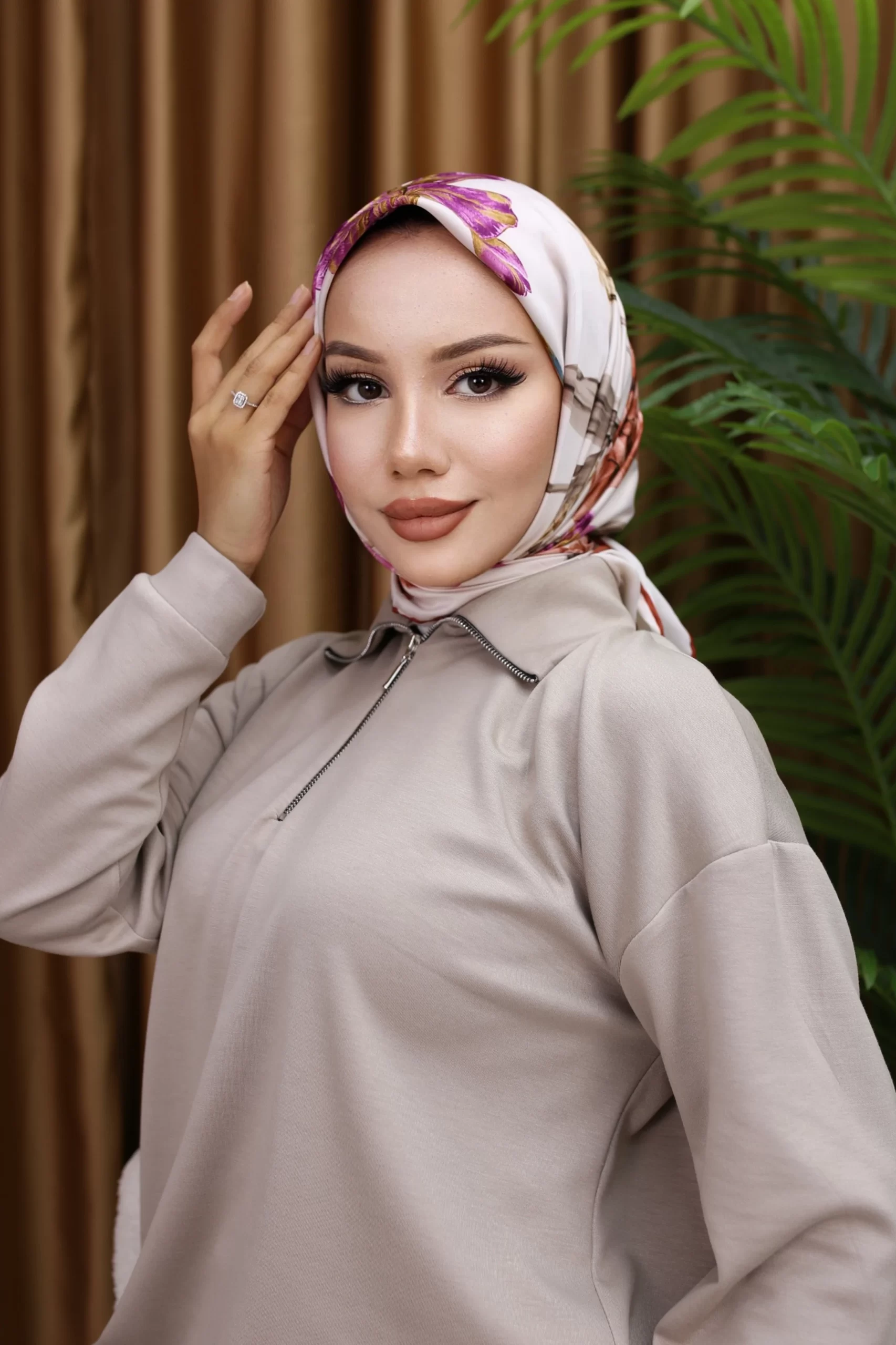Silk Square Scarf - Beige